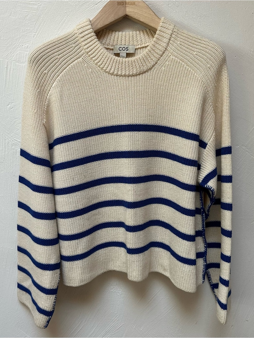 COS Cream Sweater with Blue Breton Stripes